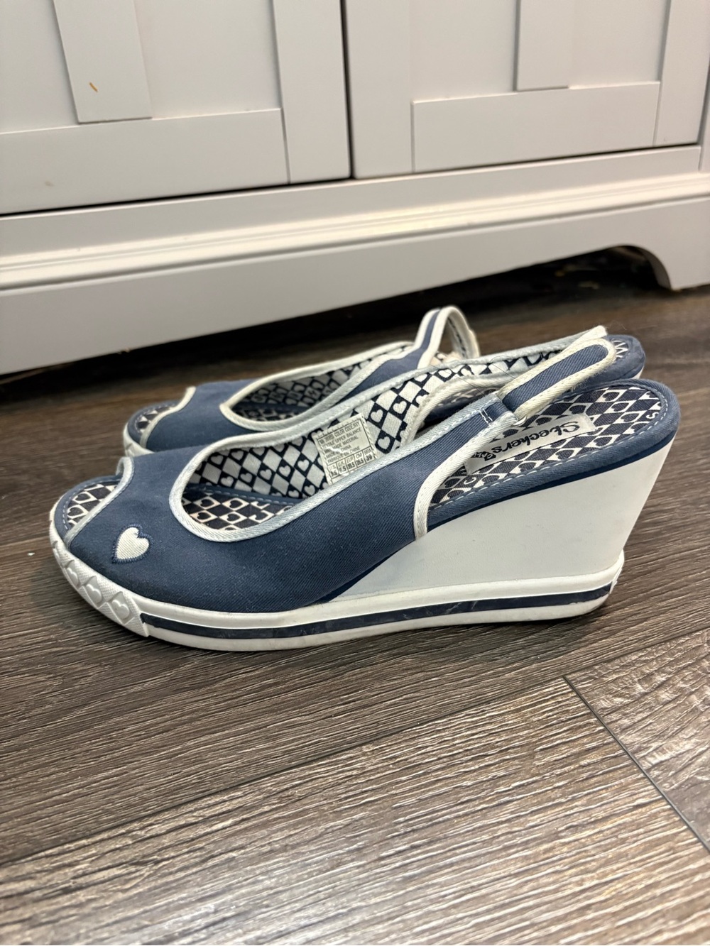 Vintage Skechers Navy & White Canvas Wedge Slingbacks